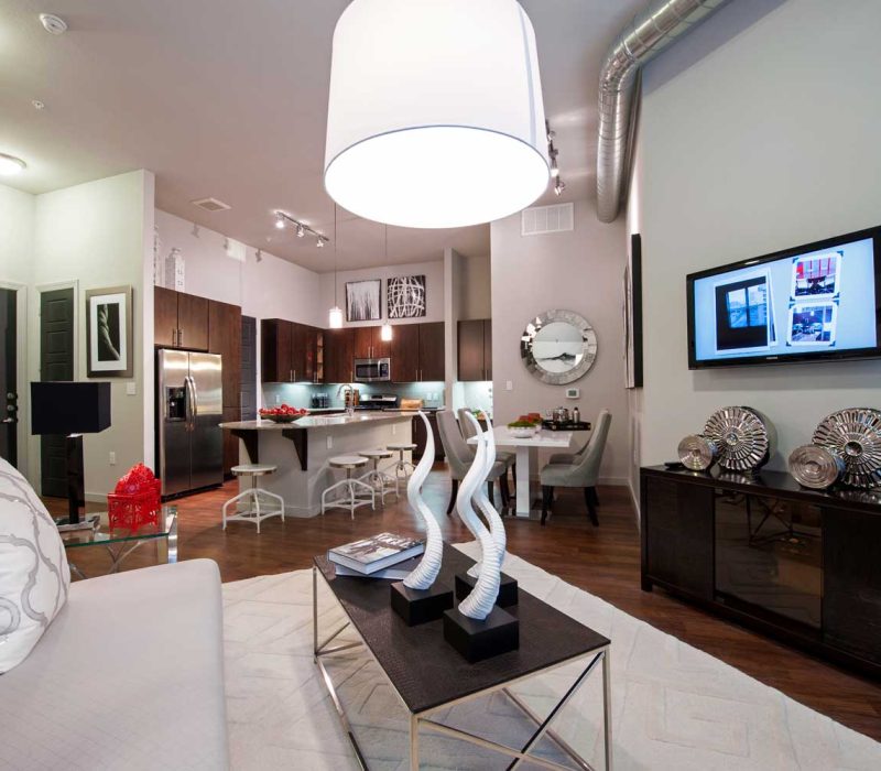 Caroline Post Oak model-C5a_living-1 Caroline Post Oak; one two three bedroom pet friendly apartments and townhomes for rent in Uptown Houston Texas near Galleria Memorial Park